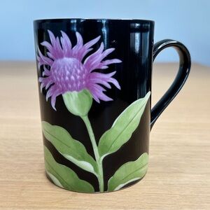 VINTAGE 1978 FITZ & FLOYD MUG BLACK WITH PURPLE THISTLE FLOWER FLEURS de MINUIT